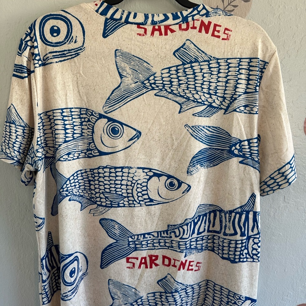 SHEIN Blue and Cream Fish Print Tee